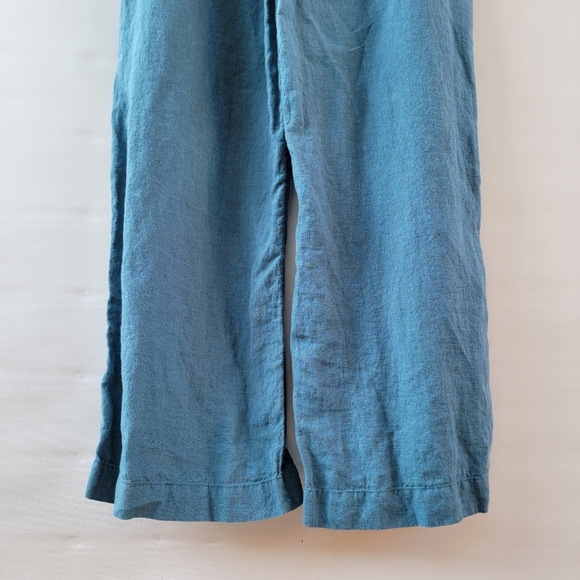 Athleta Retreat Wide Leg Linen Pants Size 14 Borealis Blue Straight Leg Resort - Picture 11 of 14